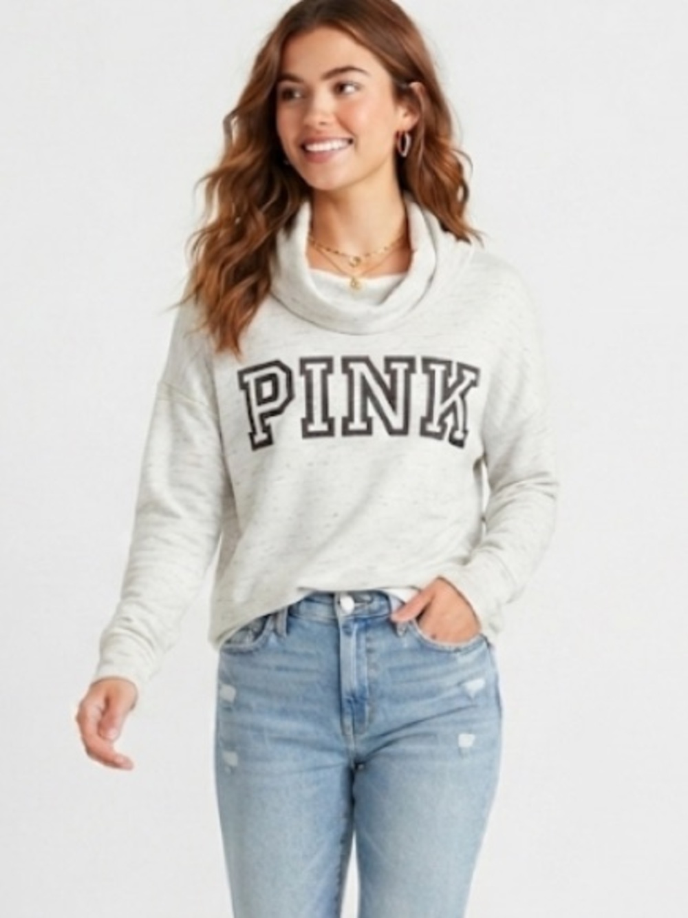Victoria's Secret PINK Women’s Light Gray Cowl Neck Sweatshirt Size Small